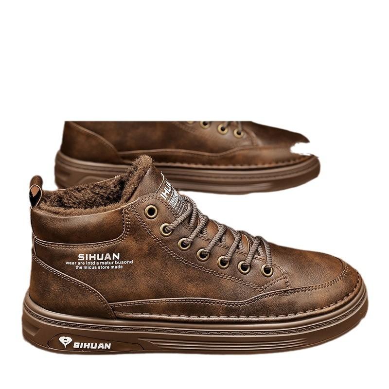 Высокие мужские туфли 2024 года, новые зимние бархатные утолщенные теплые хлопковые туфли, мужские спортивные повседневные нескользящие водонепроницаемые туфли для сноуборда