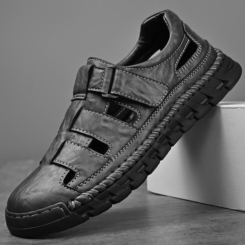 Модные мужские сандалии из натуральной кожи, походная обувь на открытом воздухе, повседневные сандалии на плоской подошве, пляжная обувь ручной работы, модные универсальные сандалии для лета