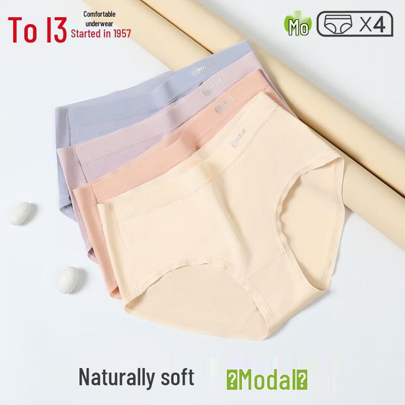 Hongdou Women's 7A Antibacterial Modal Silk Crotch Briefs 4-Pack