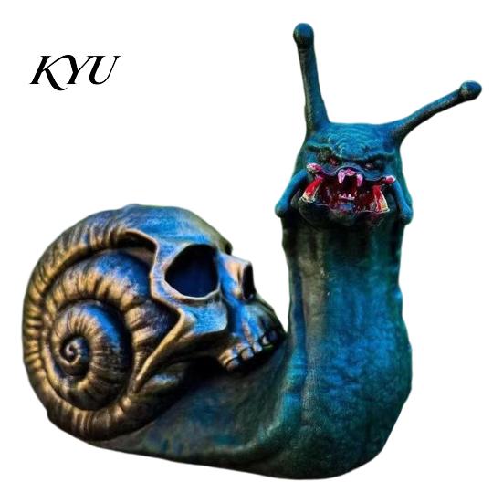 Small Halloween Gift for Friends Snail Skull Resin Statue, Creepy Horror Ornament with Secret Room Prop Shell, Scary Party Haunted House Decorations