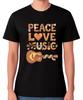 Футболка с надписью Peace Love Music Guitar Ретро Хиппи Музыкант Топ Фестивальный Графический Футболка