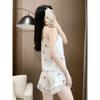 Women's Pajamas Sexy Cherry Print Shorts Set Women's V Neck Halter Pajama Set Sweet Short Sleeve Lace Pajamas