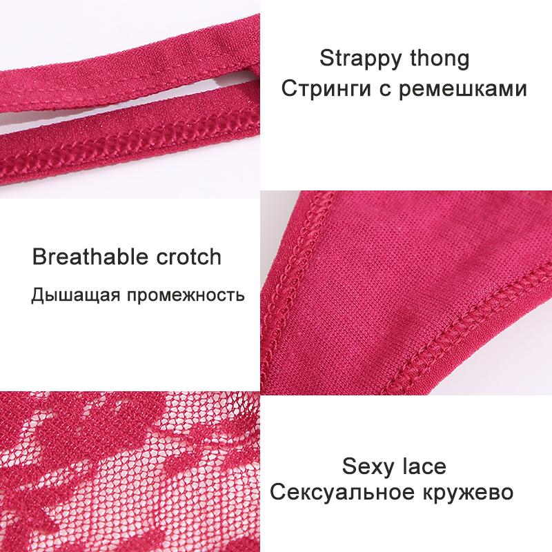 3PCS/Set Sexy G-string Panties Women Thongs Lace Underwear Pantys Low-Waist Femme Underpants Mesh Transparent Lingerie