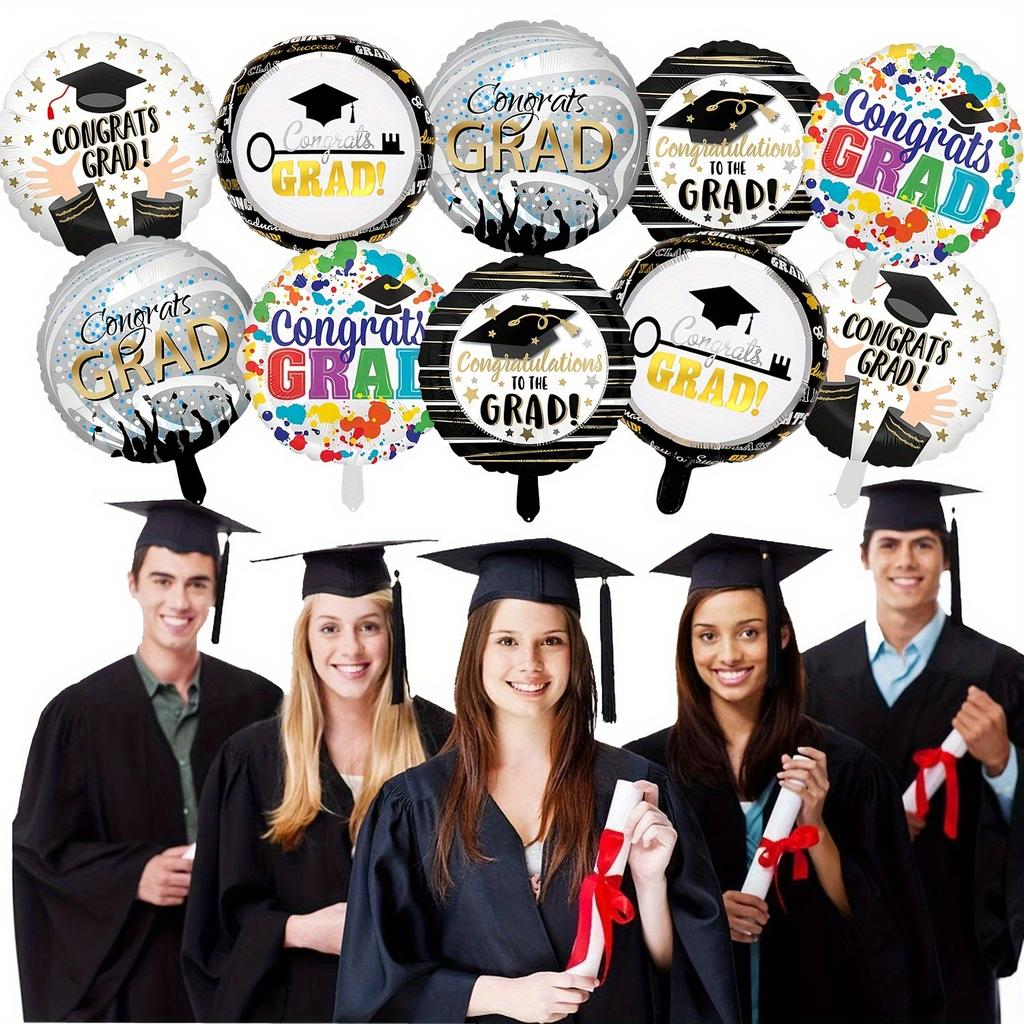 10 случайных воздушных шаров для выпускного вечера и круглых шаров из алюминиевой фольги для дней рождения, выпускных церемоний и школьных годовщин