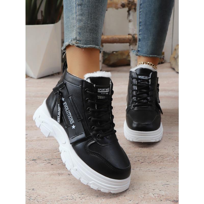 2025 Зимние Алфавитные Платформенные Хлопковые Туфли Женские Новые Маффины Флис На шнуровке Теплые Большого размера Зимние Ботинки