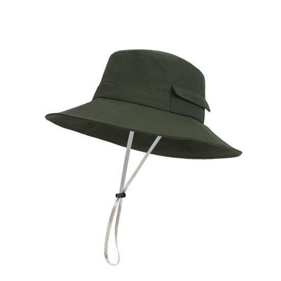 Fisherman Hat Wide Brim Adjustable Drawstring Windproof Buckle Bucket Hat Outdoor Travel Hiking