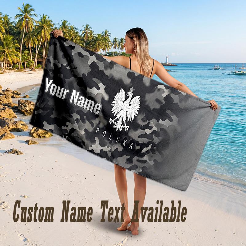 Poland Football Design Beach Towel Custom Text Large Towel for Beach Vacation