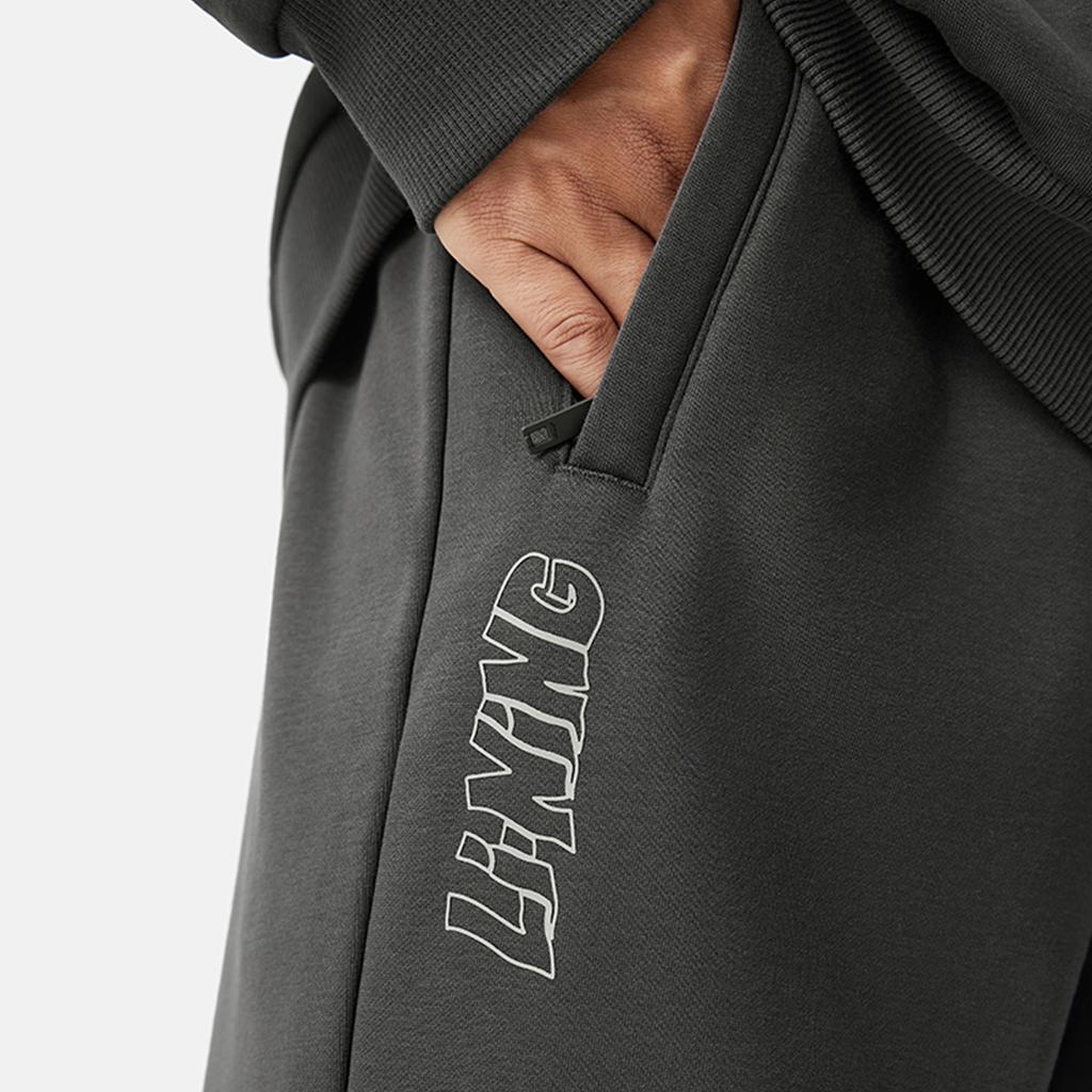 Li Ning Sports Lifestyle Series Letter Mid Waist Удобные дышащие флисовые прямые трикотажные спортивные брюки мужские брюки темно-серого цвета AKLU955-3