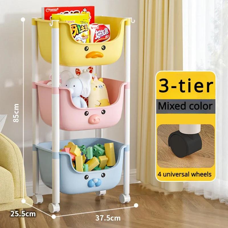 Children Toy Storage Trolley Rack Multilayer Bookshelf Snack Racks Picture Book Rack Movable Multi-Layer Wheels Storage Trolley