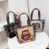 Women Animal Ethnic Style Embroidered Tote Bag Retro Owl Elephant Printed Handbags Ladies Reusable Shopping Shoulder Bag