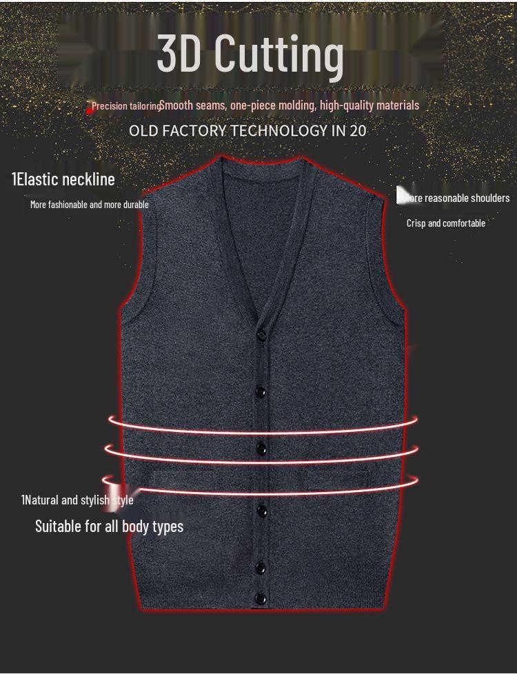 Thick Knit V-Neck Cardigan Vest for Men - Autumn/Winter Warm Sleeveless Sweater