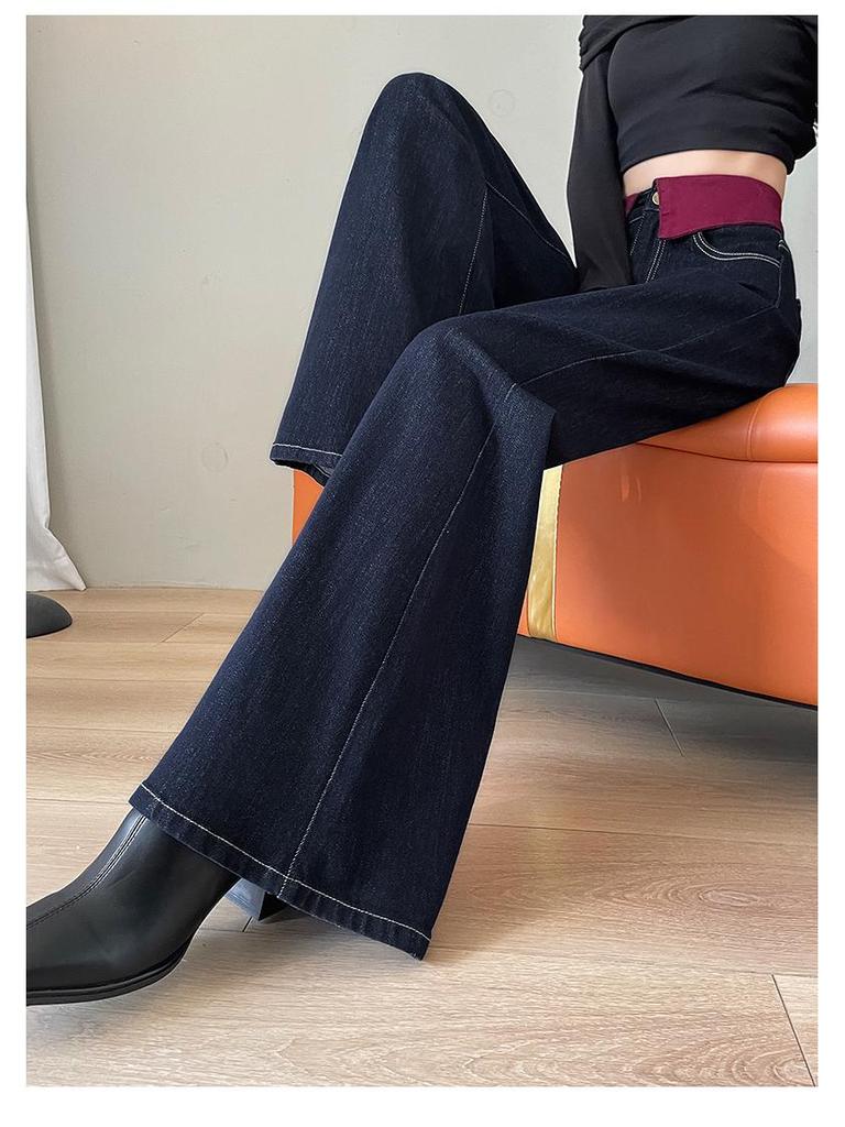 Женские джинсы микроклеш с цветными блоками, высокая посадка, утягивающий дизайн с вставками, свободные, длиной в пол, осень/зима 2024