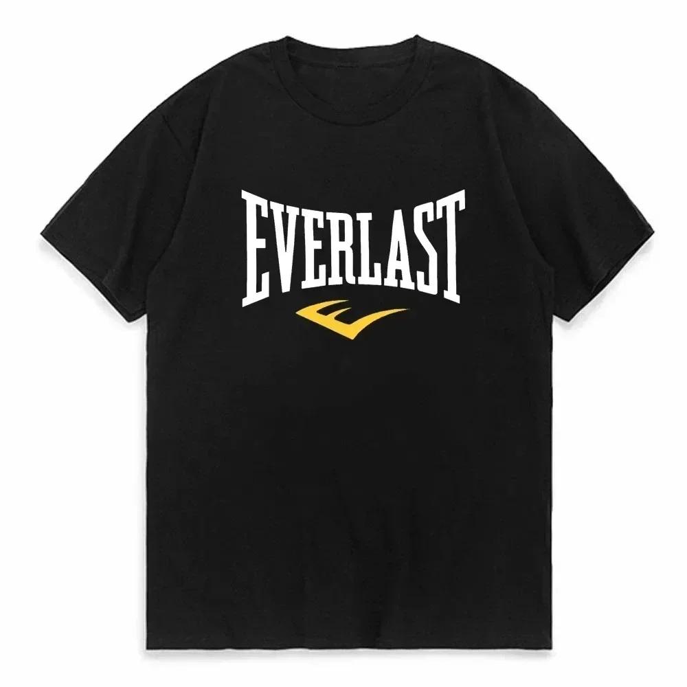 2024 Бокс EVERLAST Свободная Повседневная Футболка С Коротким Рукавом Печать Букв Футболка С Круглым Вырезом Хлопковая Футболка Фитнес Спортивные Топы