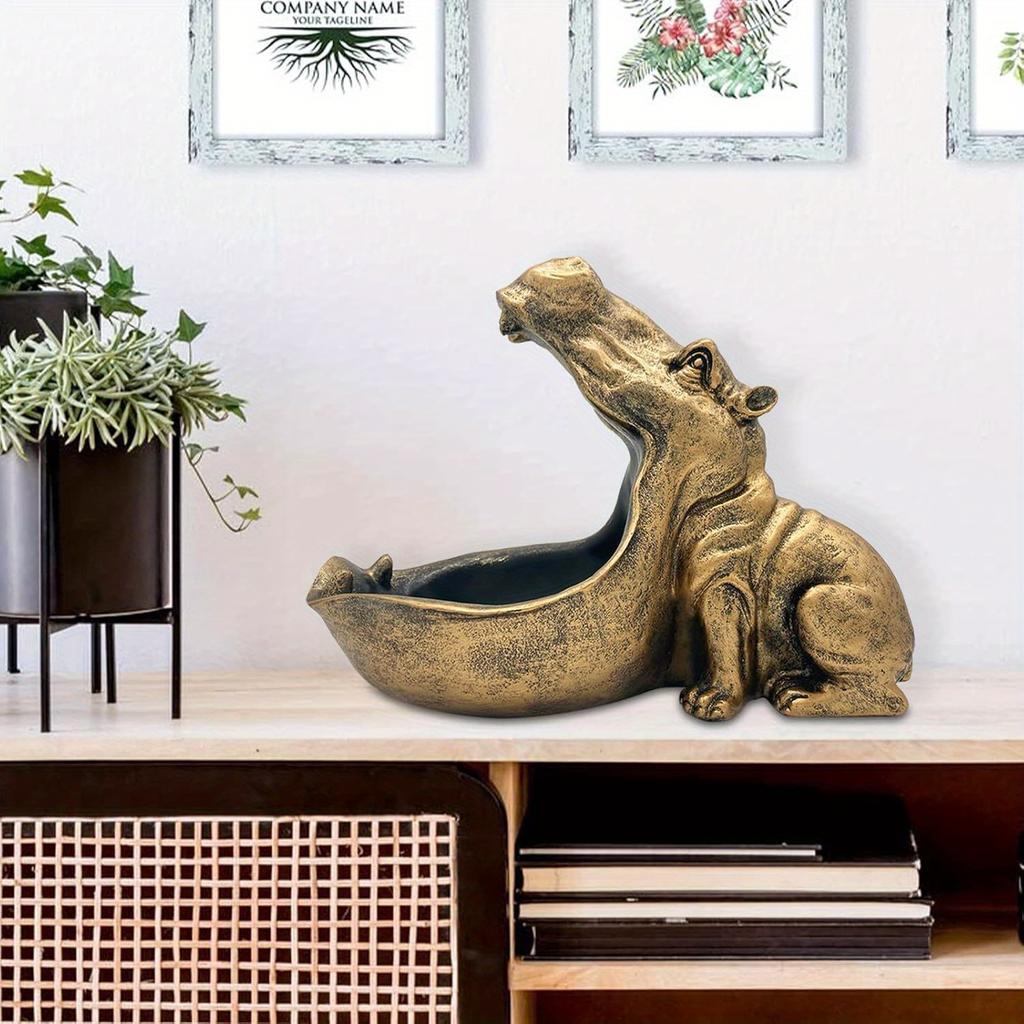 1pc Unique Hippopotamus Statue Storage Resin box,Funny Candy Dish&Key&Wrist Watch Bowl For Big Mouth Sculpture Office&Home Table Art Decor.