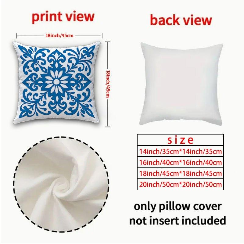 Blue White Floral Tile Pillow Covers, Moroccan Damask Decorative Throw Pillow Cases, Boho Home Decor For Sofa Bed, No Insert