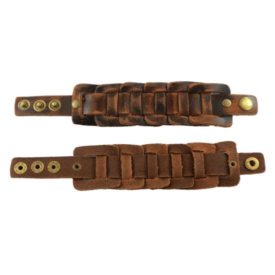 Retro Weave Faux Leather Wristband Snaps Fastener Bracelet Men's Jewelry Gift