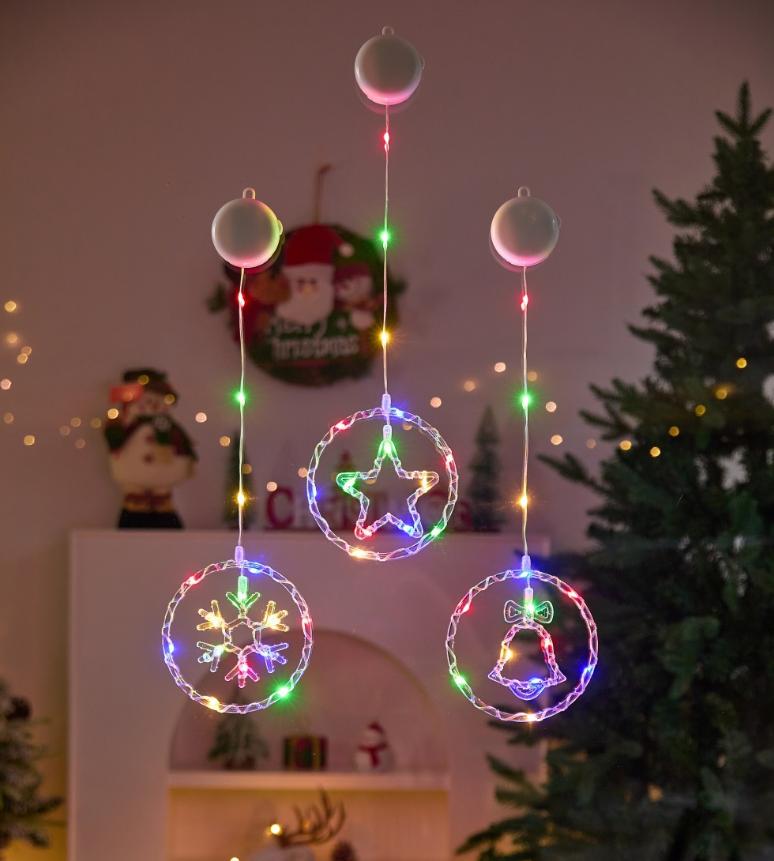 Светодиодные Рождественские Декоративные Огни Подвесные Огни Оконное Праздничное Украшение Атмосфера Пульт Дистанционного Управления Батарейный Блок Круглые Гирлянды