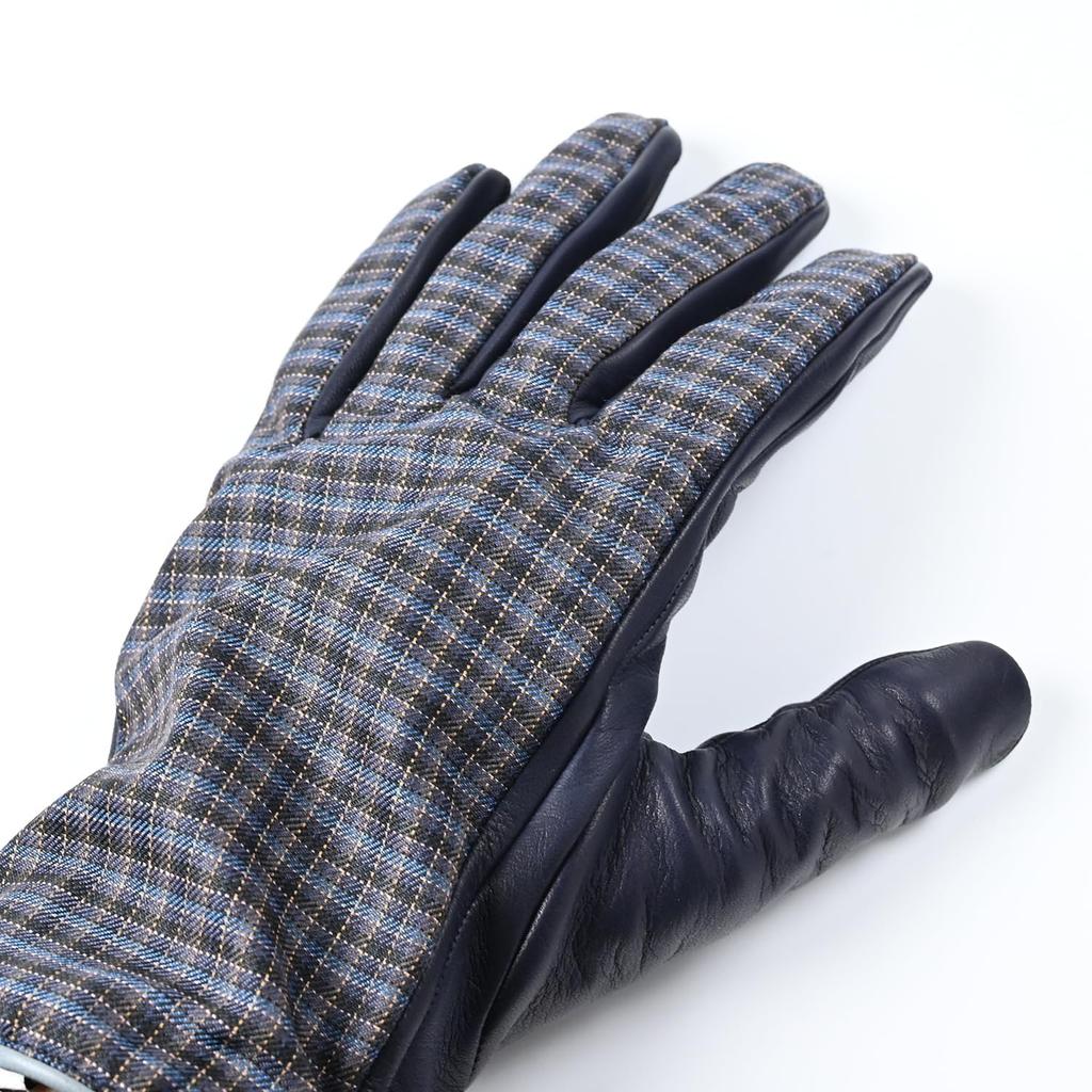 Paul Smith Size 415GL Size 47 L Gloves, Check, Men's, Navy/Gray, L02122, (Used)