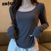 Футболка с длинными рукавами женская осенне-зимняя нестандартная тонкая повседневная короткая топы для девочек нижняя рубашка