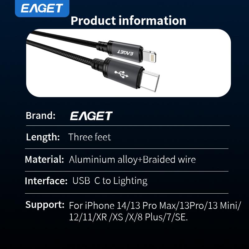 27 Вт кабель USB C - Lightning для быстрой зарядки iPhone и iPad с прочным нейлоновым плетеным проводом