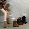 Retro Western Cowboy Boots Women's 2025 Autumn and Winter New Stacked Women's Boots Low Heel Matte Thick Heel Medium Tube Short Boots