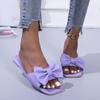 2024 Sandals Fashion Summer Plus Size One-line Solid Color Bow Flat Sandals Outdoor Beach Slippers Elegant Women Shoes
