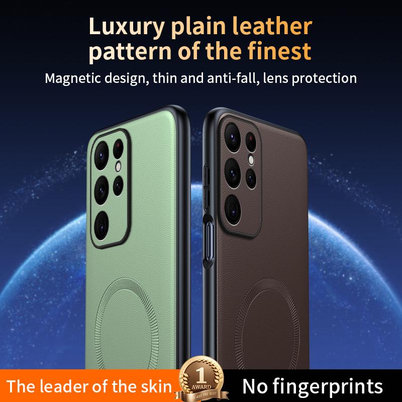 Для Samsung S24 Ultra Чехол Магнитная Кожаная Защитная Крышка Для Samsung S24 Ultra Защита от Отпечатков Пальцев Нескользящий ПК+ТПУ