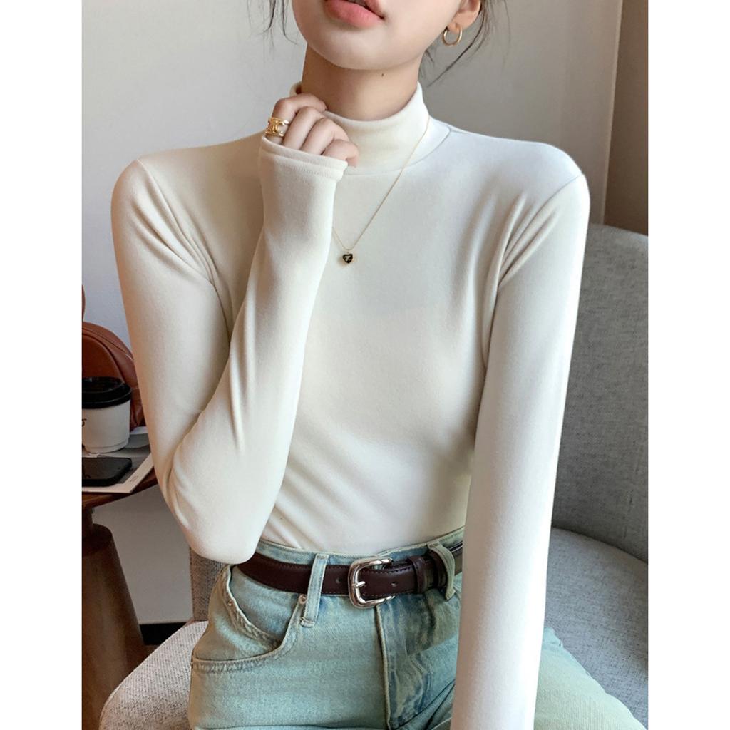 Women's Solid Color Solid Color Semi High Neck Slim Fit Base Shirt With Long Sleeve Tight T-shirt