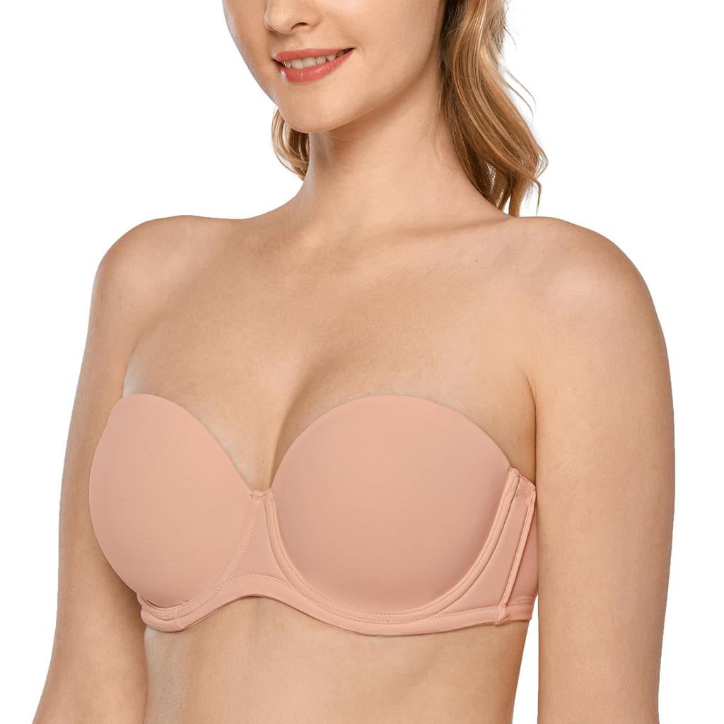 Strapless Bra for Molded Full Large Size Strapless Brushed G75 [DELIMIRA] Women, Wired, Cup, Bra, Bra, Beige,