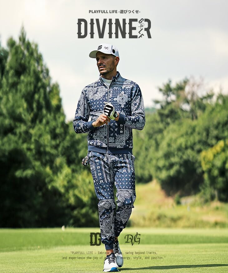 DIVINER GOLF Комплект из лонгслива и брюк для гольфа с принтом «Пейсли» и в стиле «джоггер», мужской, цвет темно-синий, для осени/зимы, с воротником-стойкой. L, (Темно-синий логотип).