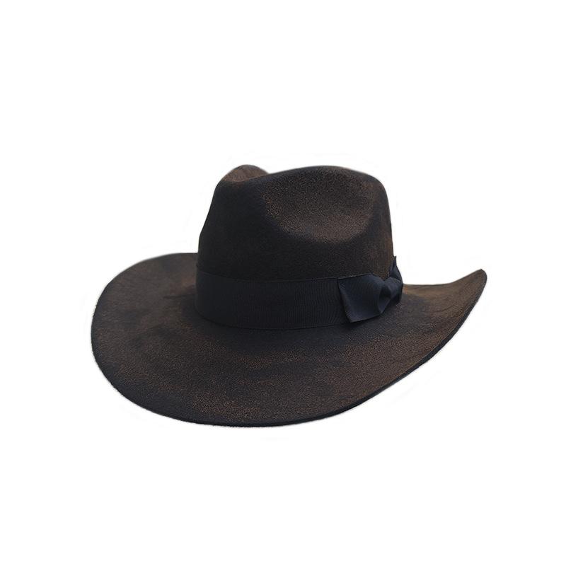 Винтажная винтажная флисовая шляпа Вестерн Ковбойская флисовая высокая шляпа Лента Войлочная шляпа
