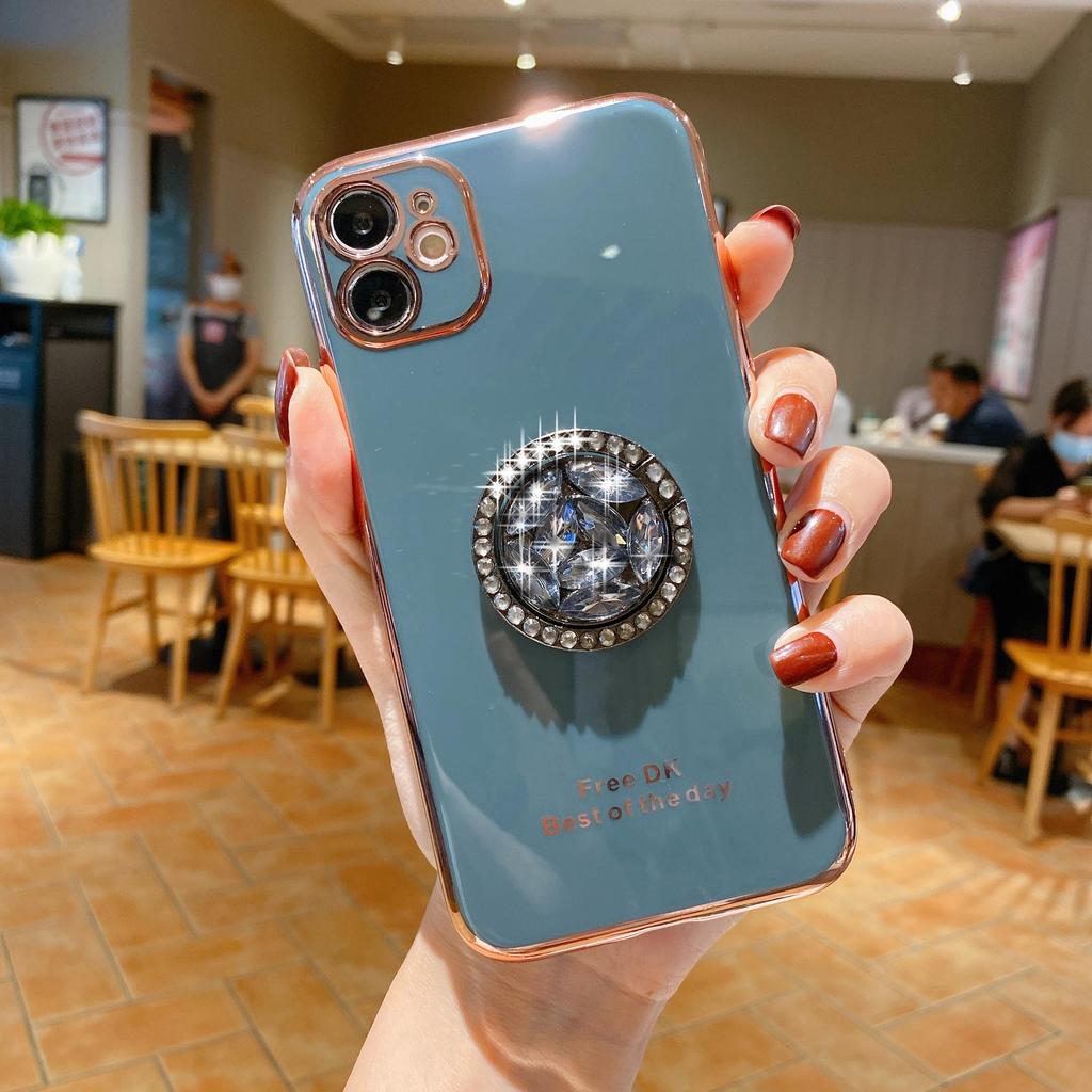 Finger Ring Bling Glitter Diamond Plating Color Bumper Phone Case For iPhone 14 Samsung Huawei Xiaomi Stand Holder Soft Silicone Shockproof Back Cover