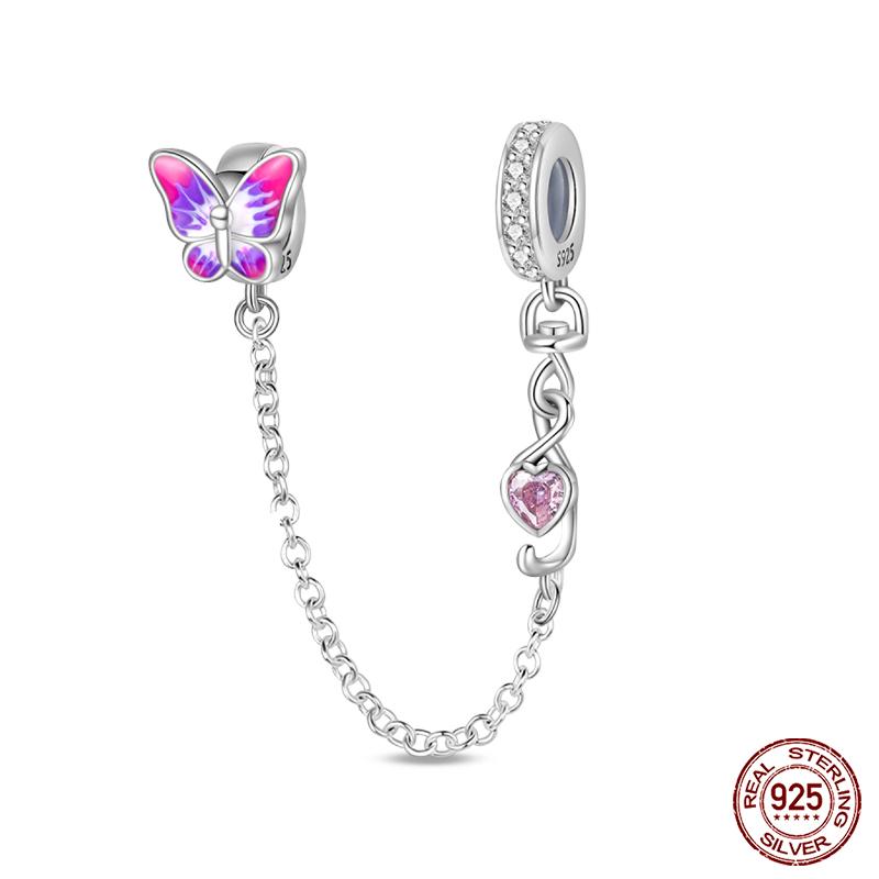 Серебро 925 пробы Форма Сердца Замок Ког Кошки Фантазийный Узор Цепочки Безопасности Подходят для Браслетов Qikaola DIY Украшения