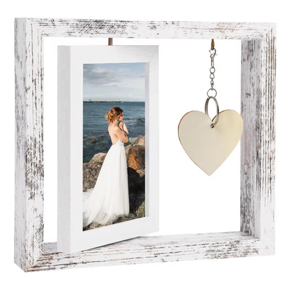 With Heart Pendant Desktop Photo Frame Wooden Photo Display Frame Home Supplies