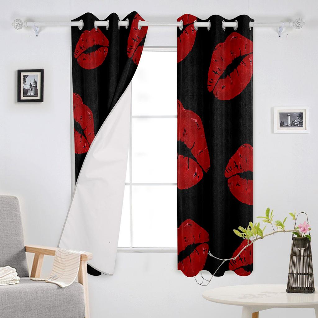 Sexy Red Lip Print Black Blackout Curtains For Kitchen Bedroom Kids Room Window Treatment Curtains for Living Room