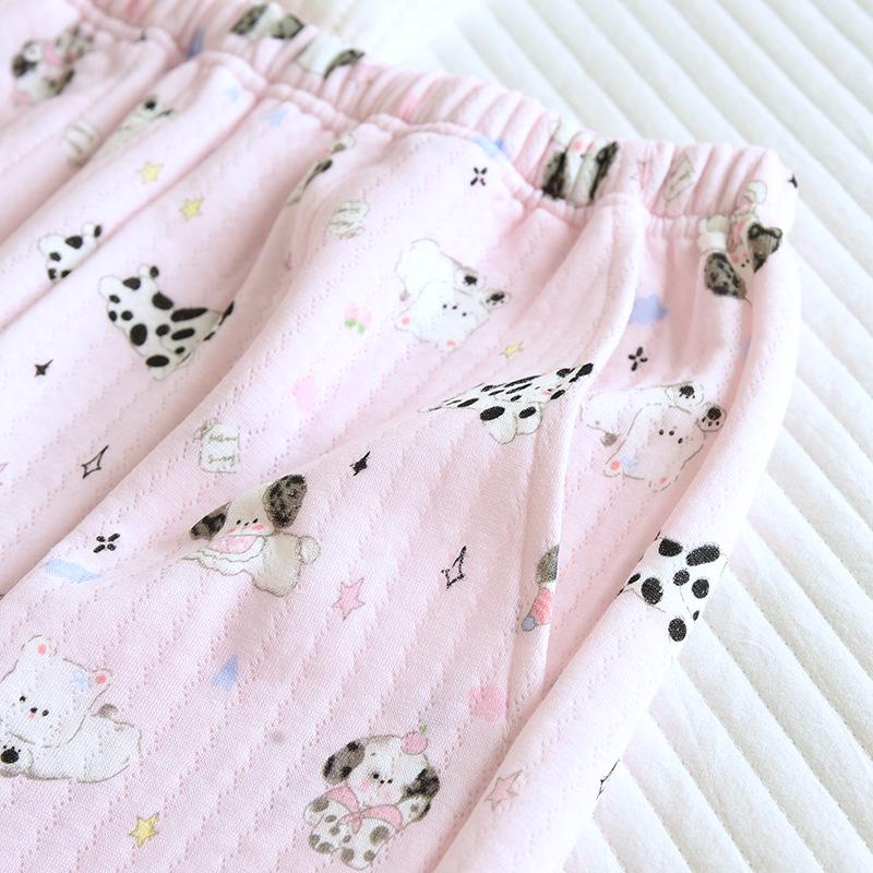 Женские мягкие пижамные брюки из чистого хлопка - Осенне-зимние тонкие повседневные брюки для дома с разрезами по бокам