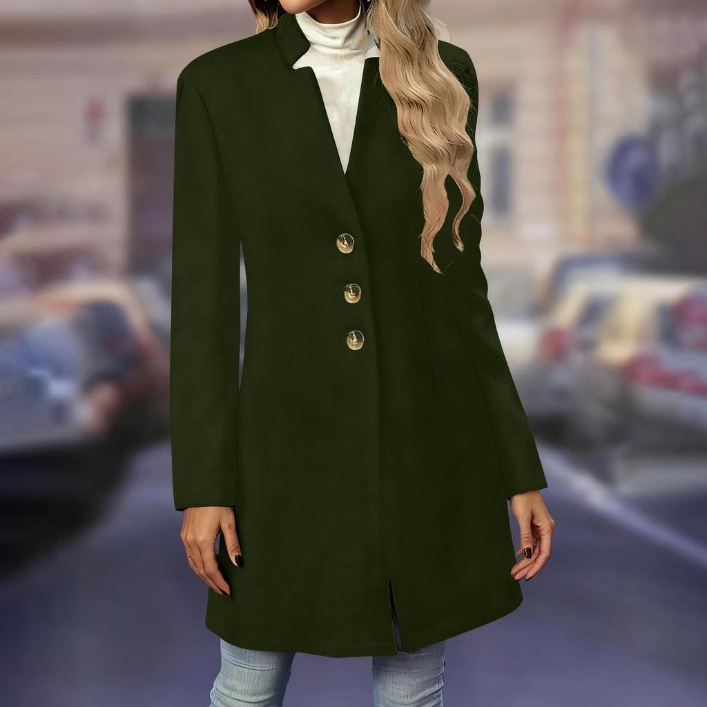 Женское модное пальто удлиненного кроя приталенного силуэта однотонное с длинными рукавами