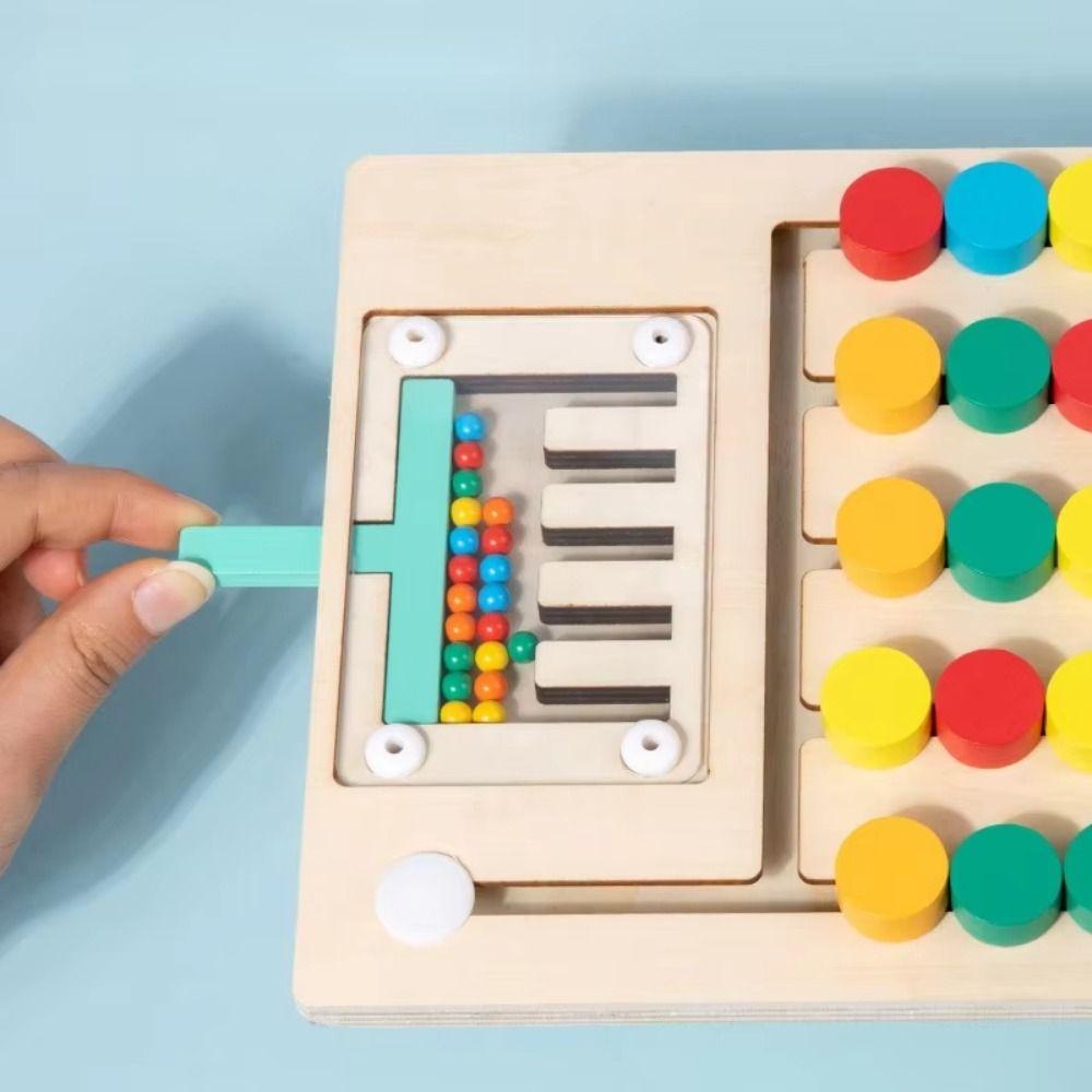 Wooden Montessori Sliding Puzzle Board Rolling Bead Wooden Rolling Toy Boy and Girl