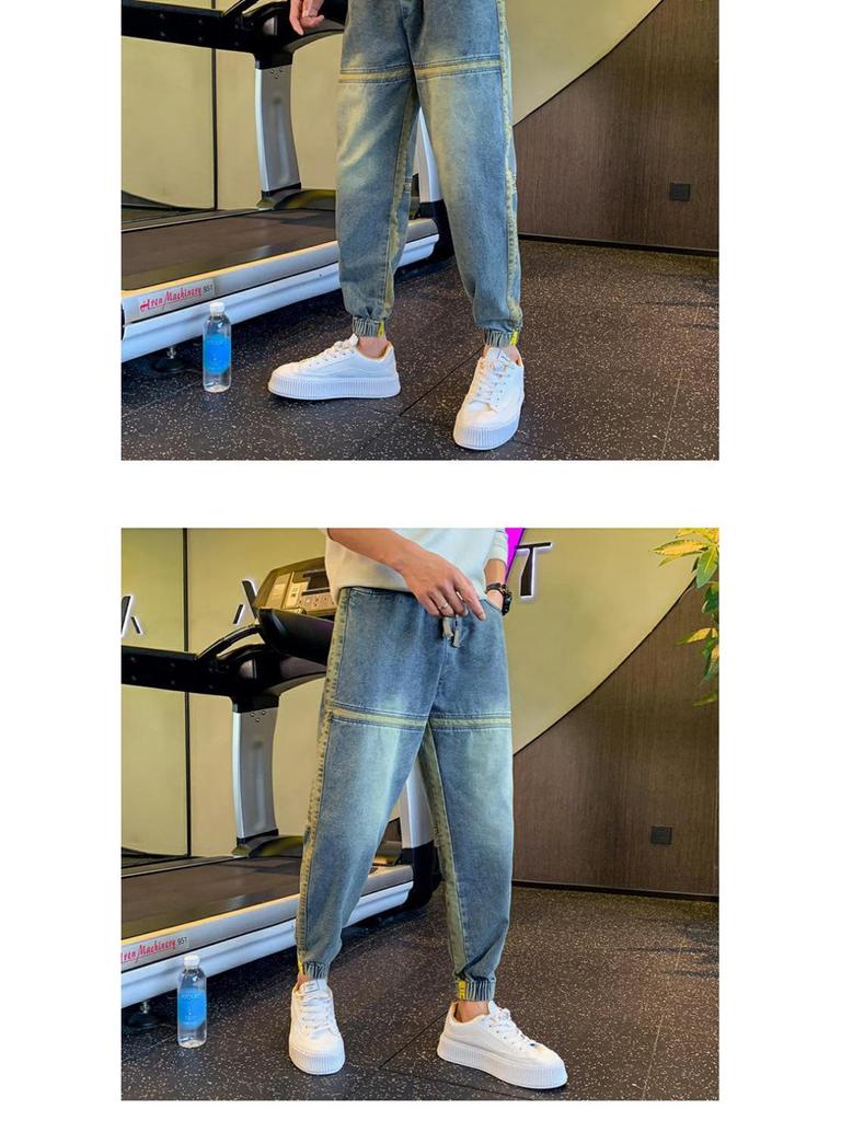 Мужские свободные прямые джинсы весна/осень 2024, модные повседневные брюки-шаровары длиной девять точек