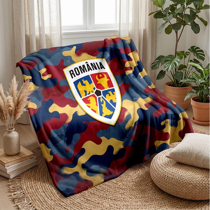 Romania Football Printed Flannel Blanket Skin Friendly Warm Decorative Throw for Indoor Couch Bed Daily Use