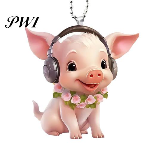 Pig Hanging Ornaments Acrylic Cartoon Decoration with Bead Chain Car Rearview Lifelike Mirror Ornament Keychain Backpack Animal Pendant Birthday Gift