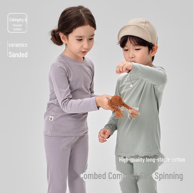 ZYZ Уютный хлопковый детский пижамный комплект для осени и зимы - Бескостный А-класса однотонный комплект для сна