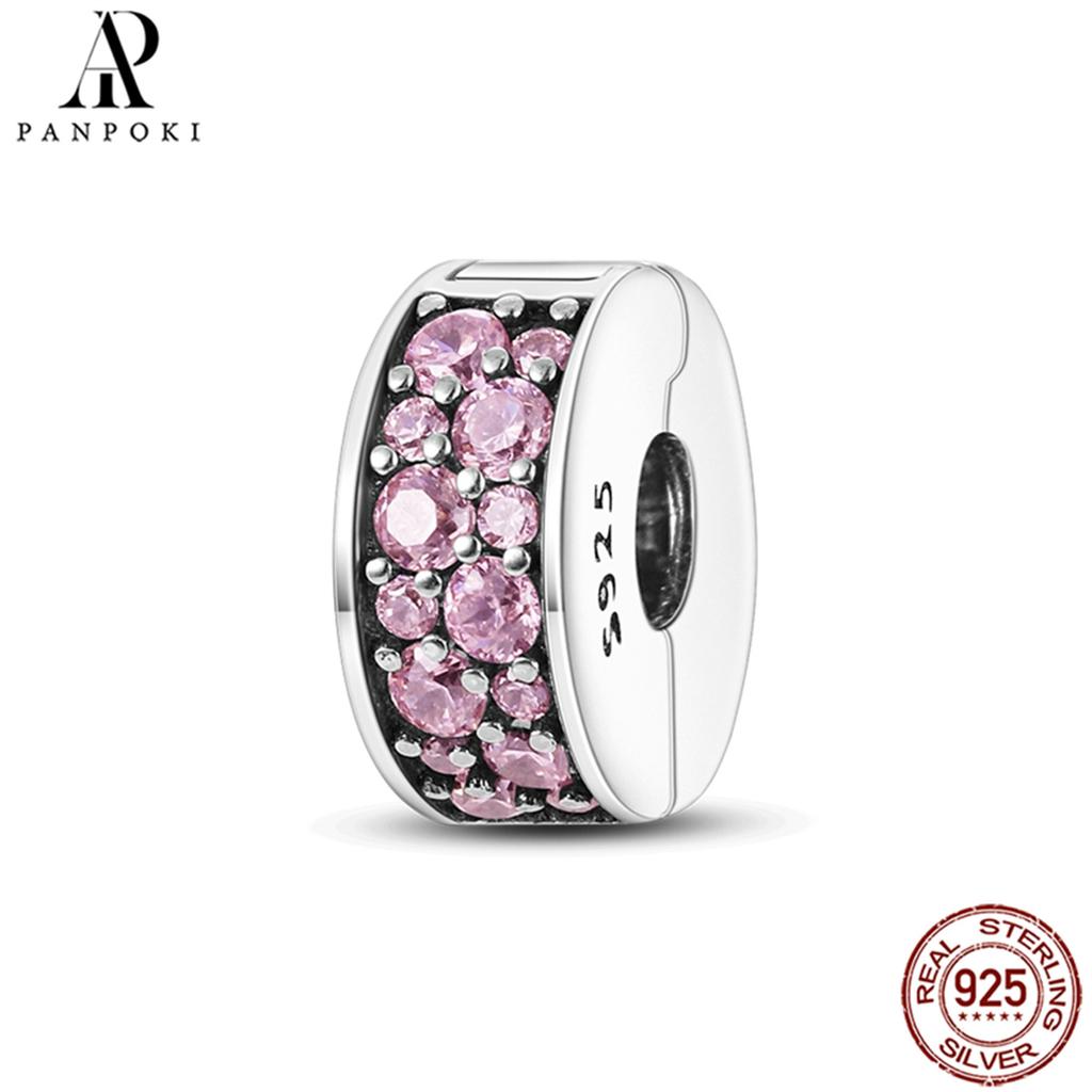 PANPOKI SS925 Sterling Silver Fixed Clip Stopper Beads Fit Bracelets Necklace NEW Luxury Women Gift DIY Jewelry Making
