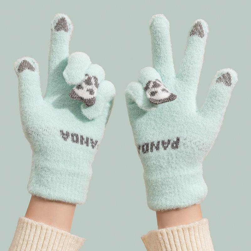 Женские милые шерстяные перчатки с сенсорным экраном - Зимние велосипедные, Толстые с вельветовой подкладкой, Пятипалые, Защищающие от холода, Теплые хлопковые перчатки