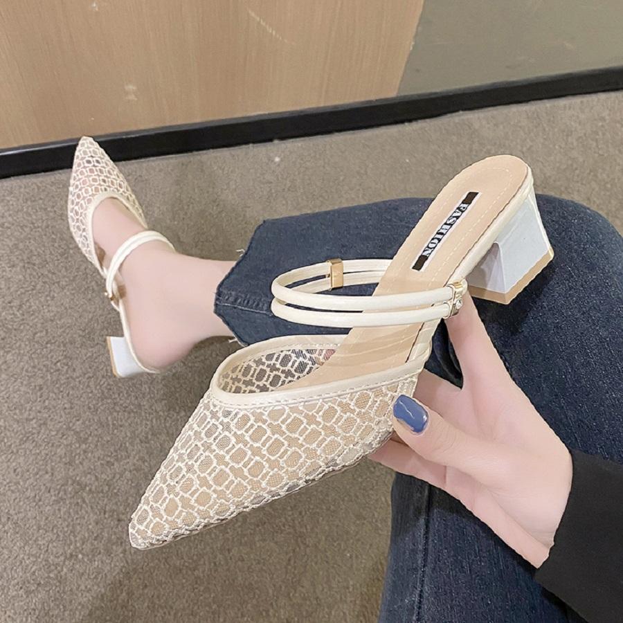 Сексуальные и модные женские сандалии, повседневные туфли на квадратном каблуке, женские остроносые шлепанцы на высоком каблуке, сандалии на высоком каблуке