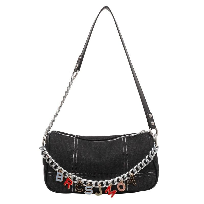 Ielgy Denim Canvas Underarm Bag French Chain Shoulder All-Match High-End Niche Dumpling Bag