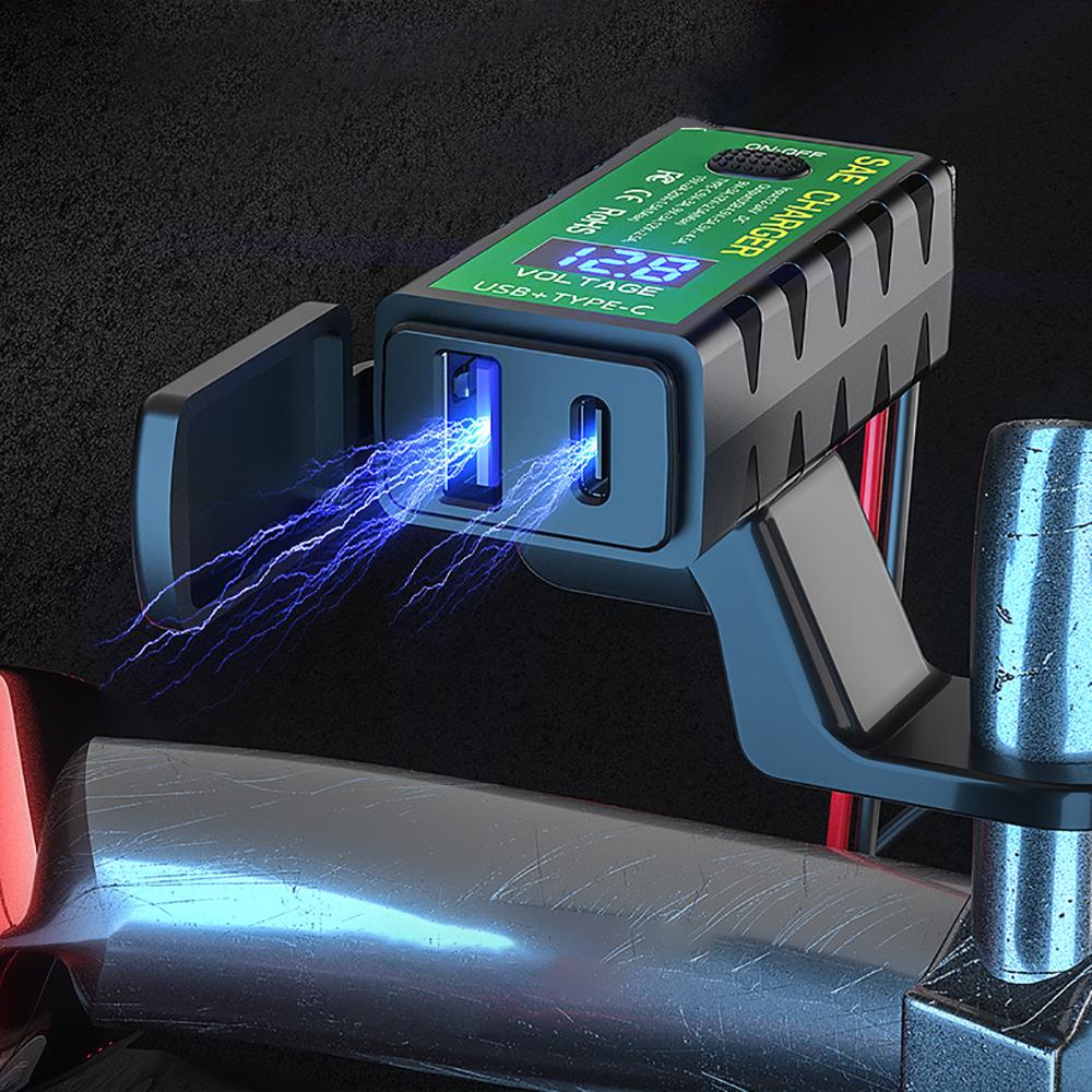 Быстросъемный штекер для телефона 3.1A/4.8A TYPE-C Мотоциклетное USB-зарядное устройство 12V SAE к двойному USB-адаптеру для быстрой зарядки с вольтметром и выключателем