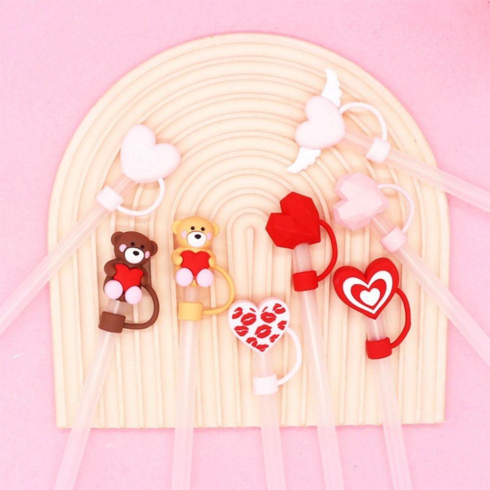 Silicone Drinking Dust Cap Heart-shaped Straw Tips Cover New Silicone Straw Plug  Bottle