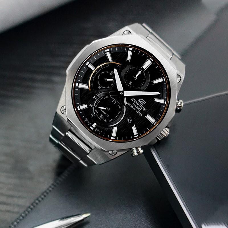 Casio EDIFICE Высокопроизводительный Тонкий Солнечный Кварцевый Механизм Стальной Ремешок Японские и Корейские Часы Мужские Часы Черный Циферблат EFS-S570DC-1A