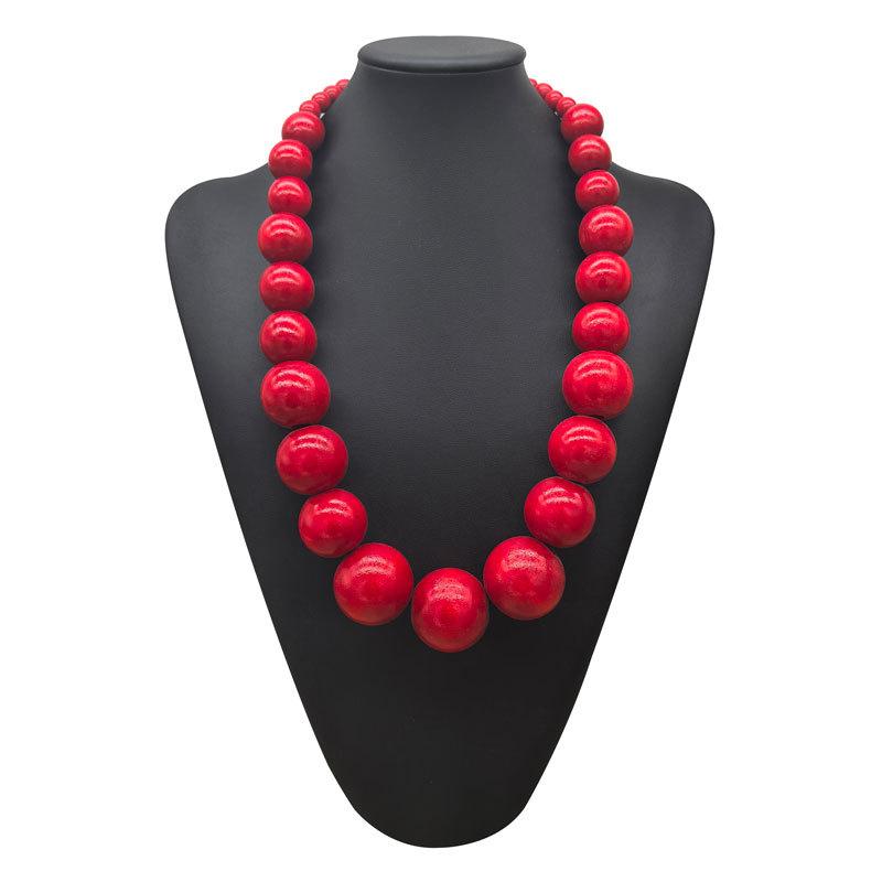 Colorful Big Wood Beads Long Necklace For Women Bohemian Wooden Beaded Decorations Statement Fashion Jewelry